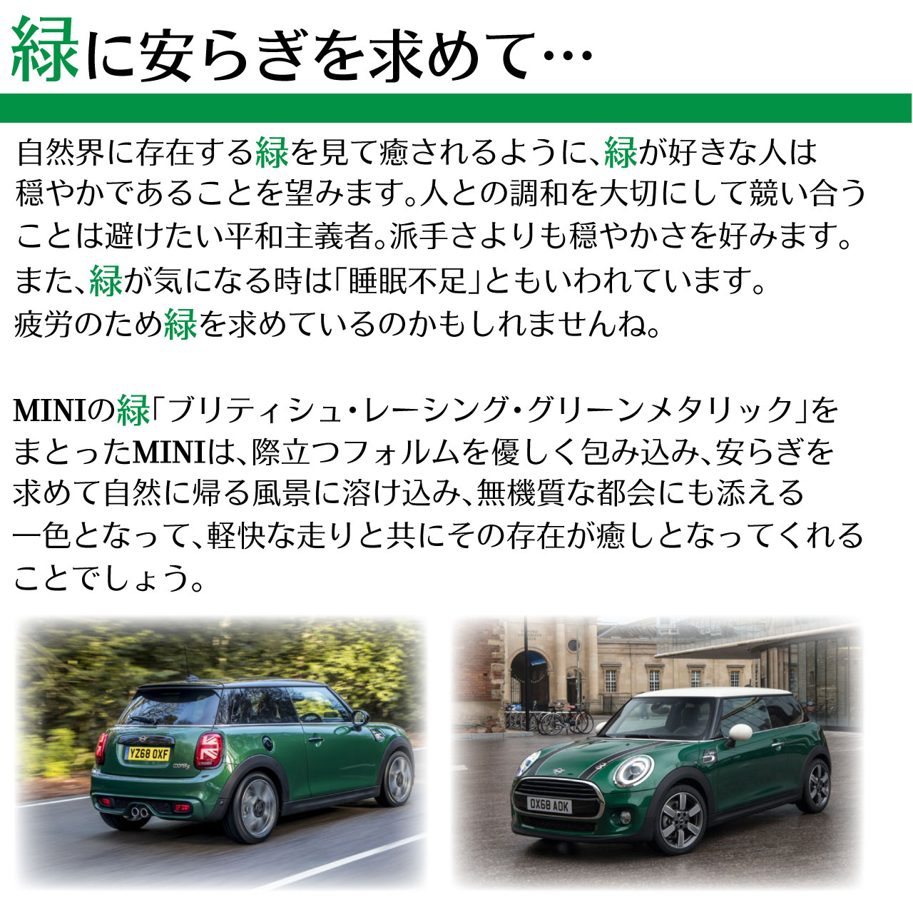 緑に安らぎを求めて MINI BMW